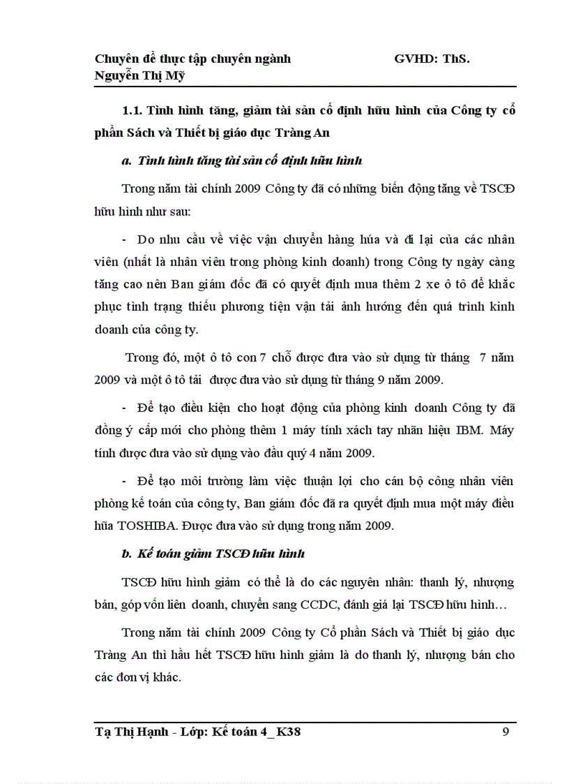 image for page Hoàn thiện kế toán tài sản cố định hữu hình tại Công ty cổ phần Sách và Thiết bị giáo dục Tràng An 1