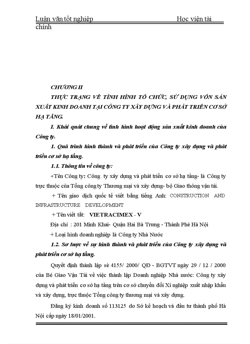 image for page Thực trạng về tình hình tổ chức sử dụng vốn sản xuất kinh doanh tại công ty xây dựng và phát triển cơ sở hạ tầng