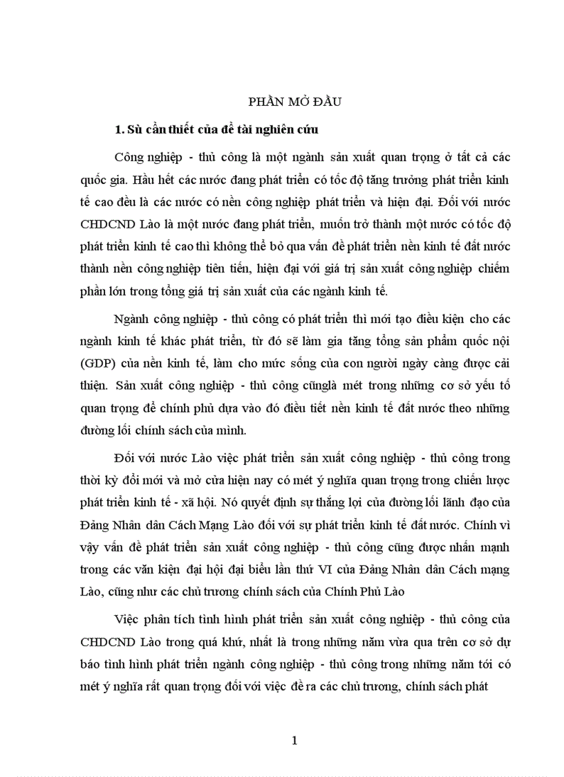 Vận dụng một số phương pháp thống kê để phân tích tình hình phát triển công nghiệp thủ công ở CHDCND Lào giai đoạn 1985 1989 và dự báo giai đoạn 1999 2005 1