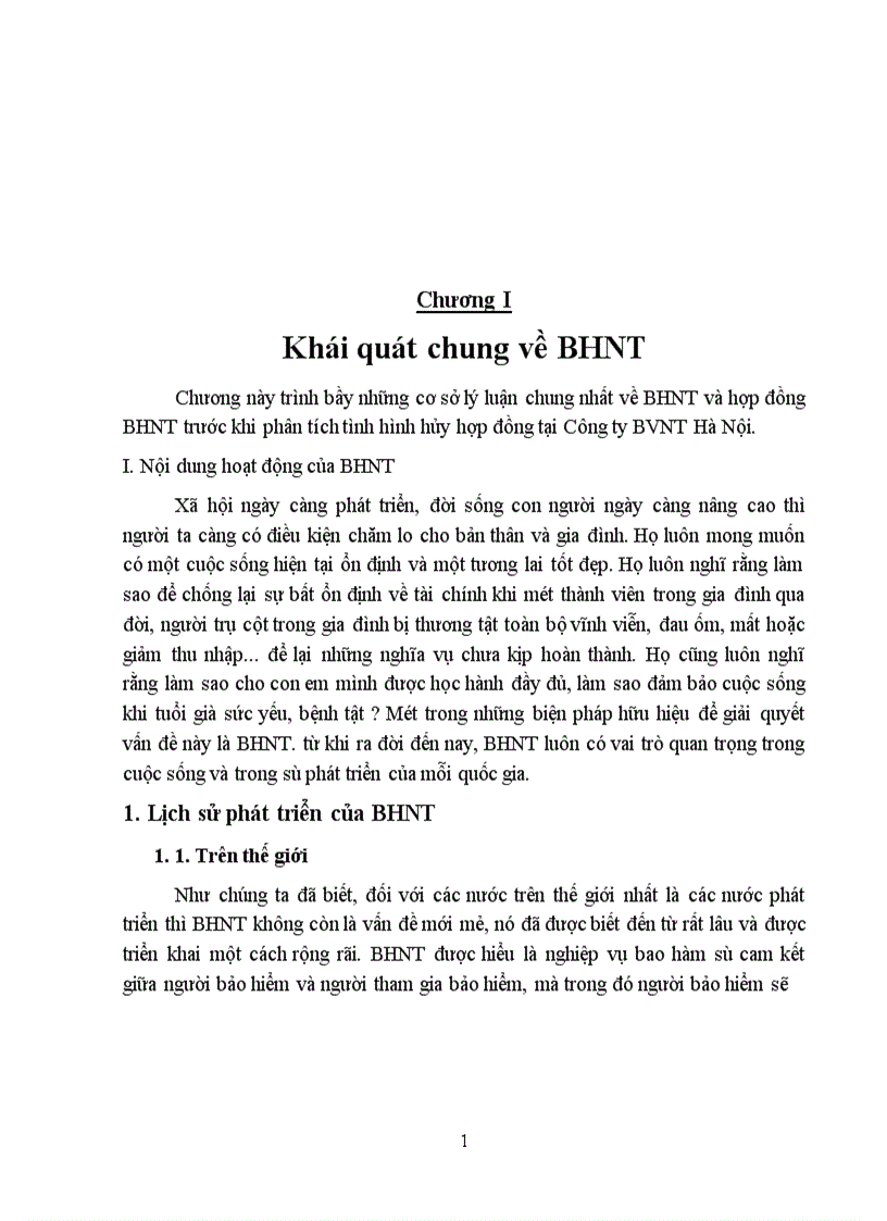 Vấn đề hủy hợp đồng BHNT và các biện pháp hạn chế tình trạng hủy hợp đồng tại Công ty Bảo Việt Nhân thọ Hà Nội 1