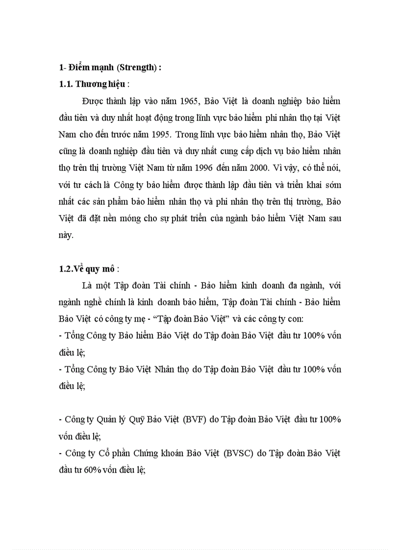 image for page Phân tích môi trường kinh doanh bảo hiểm của Việt Nam Tập đoàn Bảo Việt bằng mô hình SWOT để đưa ra phương hướng chiến lược kinh doanh