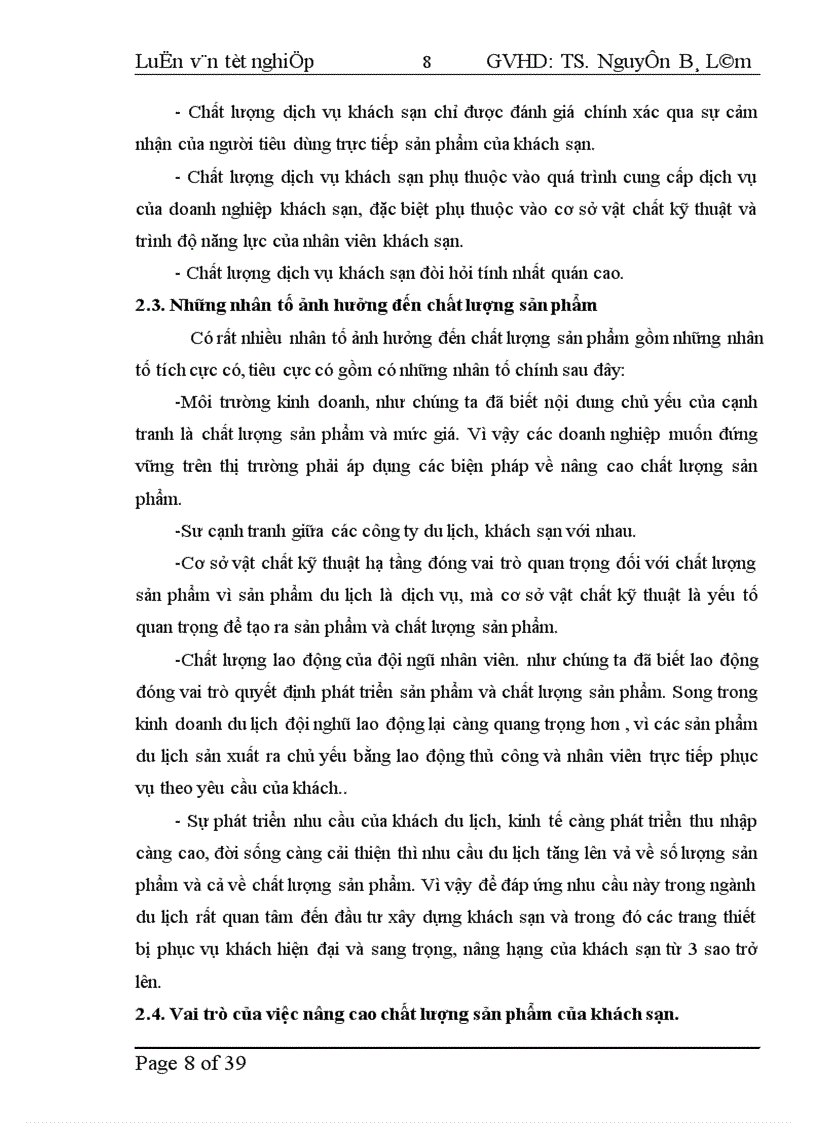 image for page Thực trạng và giải pháp nâng cao chất lượng sản phẩm tại khách sạn Sông Lô