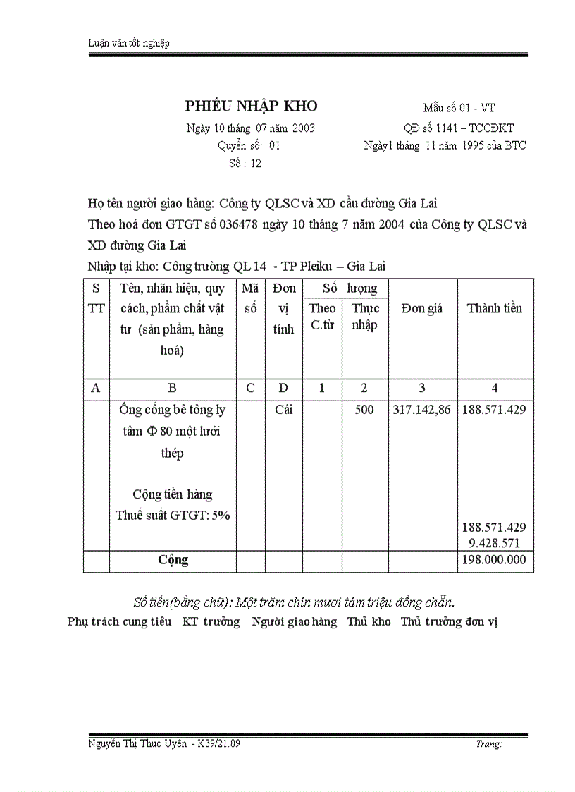 image for page Tổ chức công tác kế toán nguyên vật liệu ở Công ty xây dựng số 8 Thăng Long 1