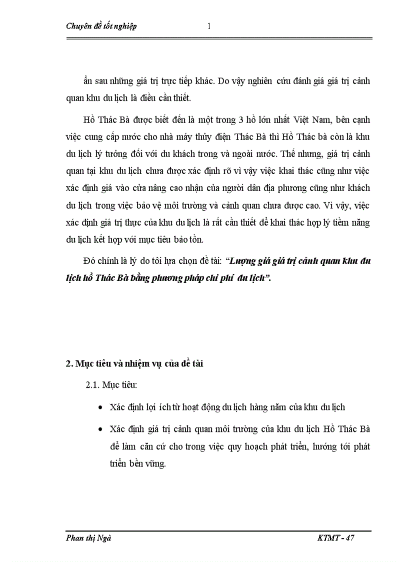 image for page Lượng giá giá trị cảnh quan khu du lịch hồ Thác Bà bằng phương pháp chi phí du lịch