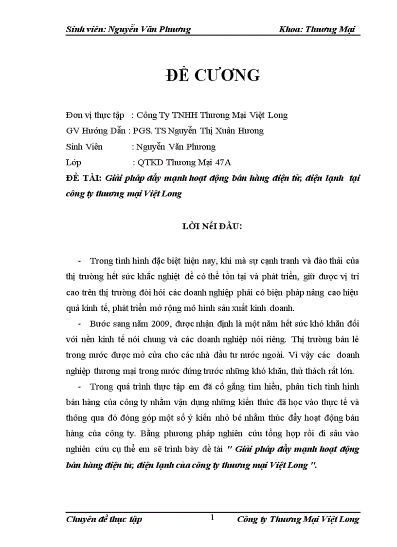 Giải pháp đẩy mạnh hoạt động bán hàng điện tử điện lạnh của công ty thương mại Việt Long 1