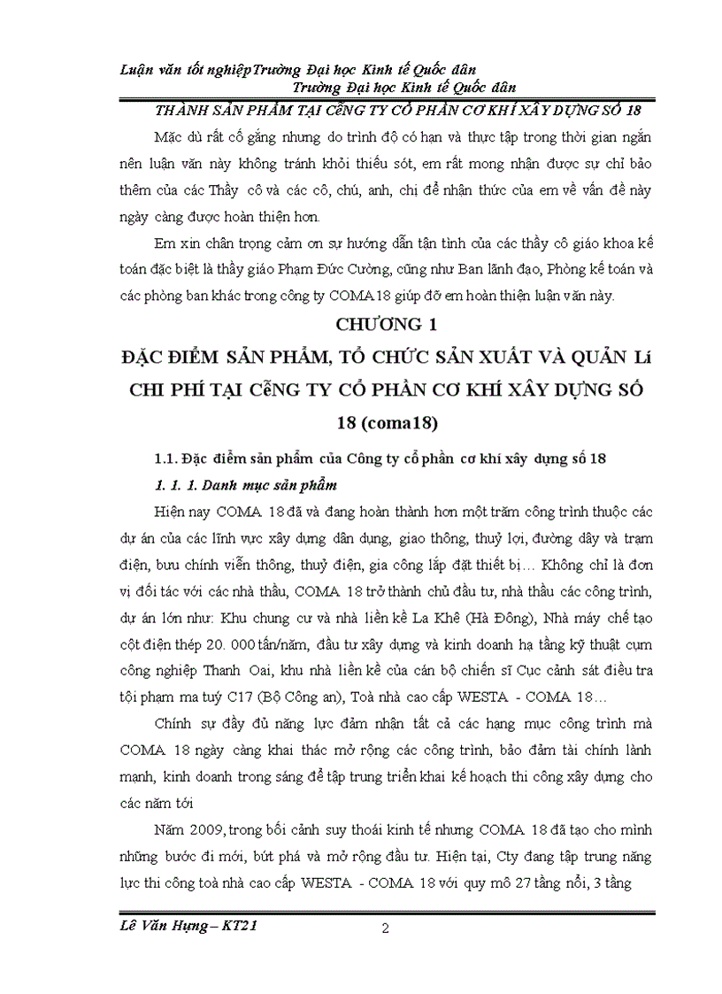 image for page Tổ chức kế toán chi phí sản xuất và tính giá thành sản phẩm xây lắp tại Công ty Cổ phần cơ khí xây dựng số 18 COMA18