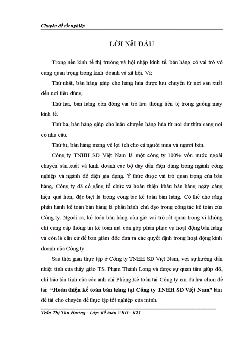 image for page Hoàn thiện kế toán bán hàng tại Công ty TNHH SD Việt Nam 1