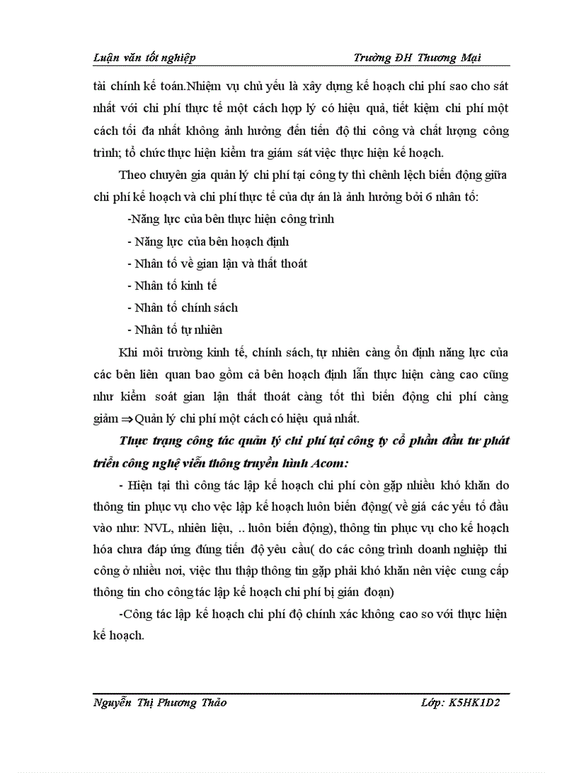 image for page Quản lý chi phí xây lắp tại Công ty cổ phần đầu tư và phát triển công nghệ viễn thông truyền hình Acom 1