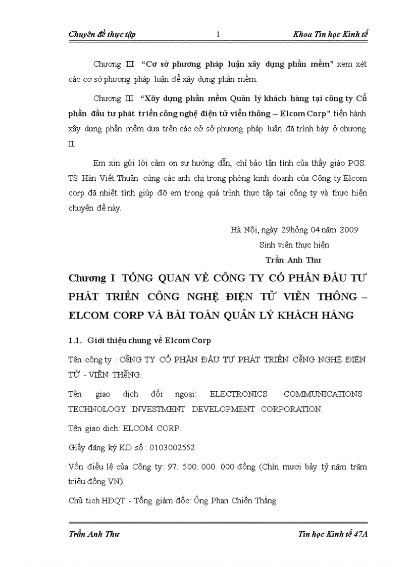 image for page Quản lý khách hàng tại công ty Cổ phần đầu tư phát triển công nghệ điện tử viễn thông Elcom Corp