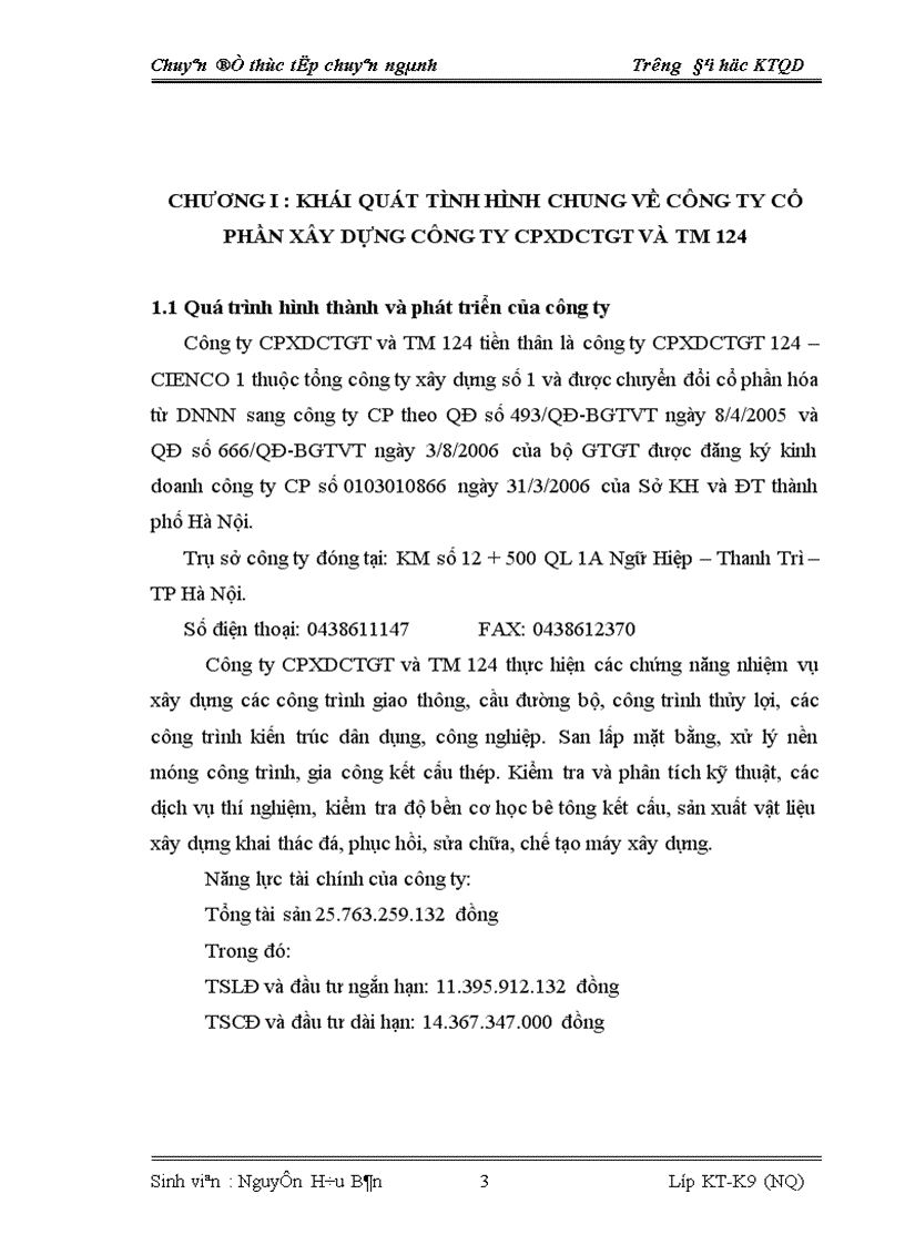 image for page Báo cáo thực tập tổng hợp tại Công ty Cổ phần xây dựng công trình giao thông và thương mại 124
