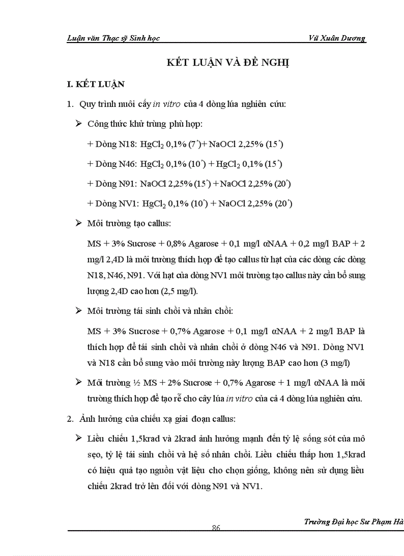 image for page Nghiên cứu ảnh hưởng của liều chiếu xạ tia gamma nguồn Co60 vào giai đoạn callus và giai đoạn hạt nảy mầm của một số dòng lúa có triển vọng 1