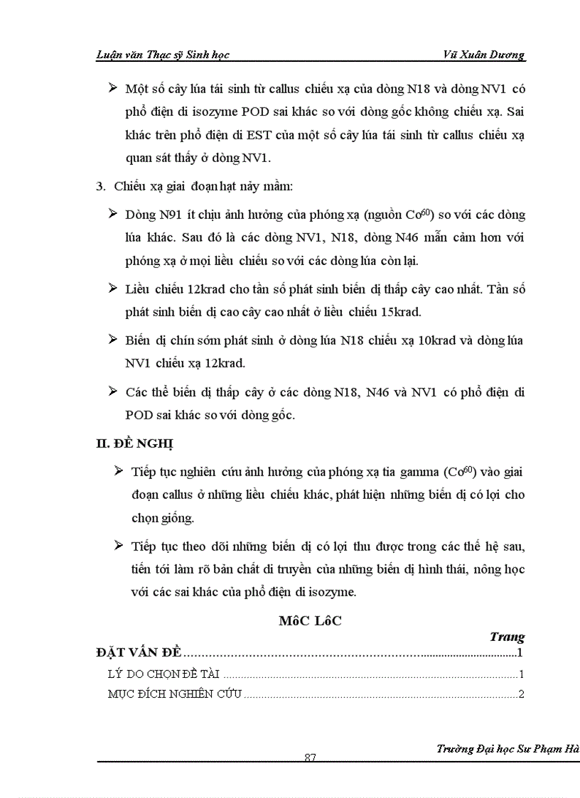 image for page Nghiên cứu ảnh hưởng của liều chiếu xạ tia gamma nguồn Co60 vào giai đoạn callus và giai đoạn hạt nảy mầm của một số dòng lúa có triển vọng 1