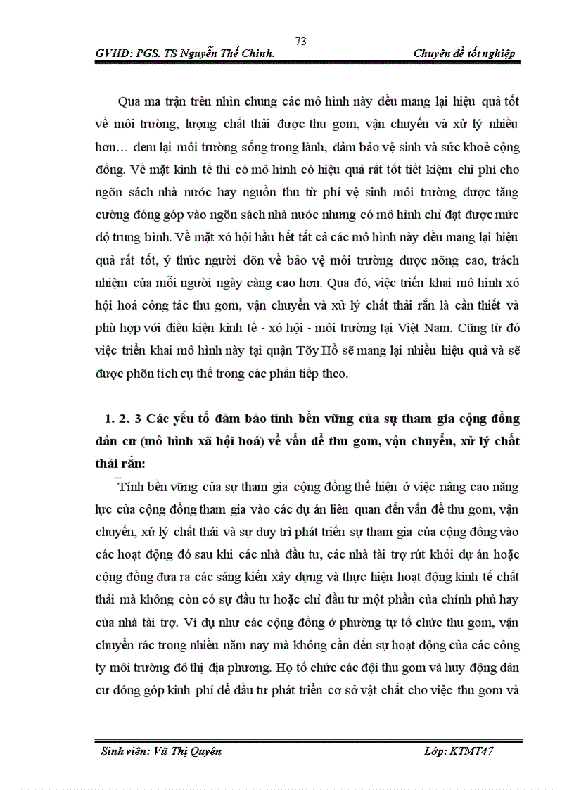 image for page Đánh giá hiệu quả của mô hình thực hiện xã hội hoá công tác thu gom vận chuyển xử lý chất thải rắn tại quận Tây Hồ 1