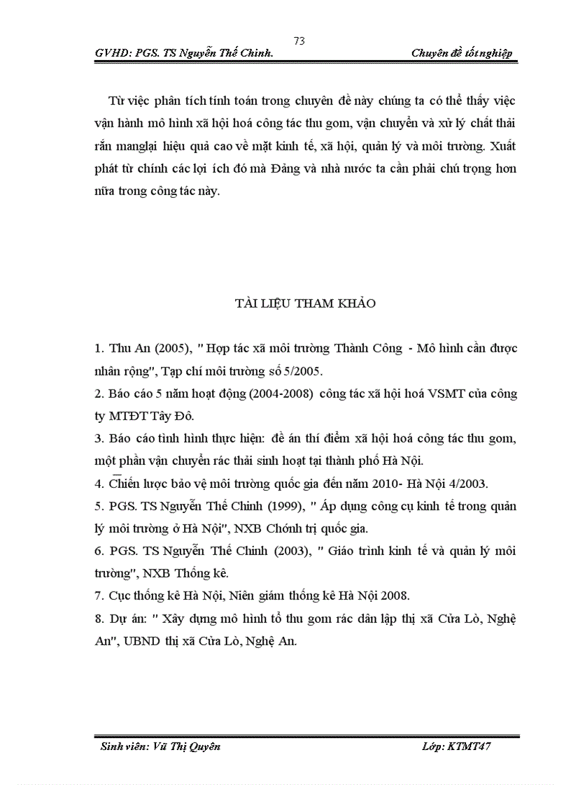 image for page Đánh giá hiệu quả của mô hình thực hiện xã hội hoá công tác thu gom vận chuyển xử lý chất thải rắn tại quận Tây Hồ 1