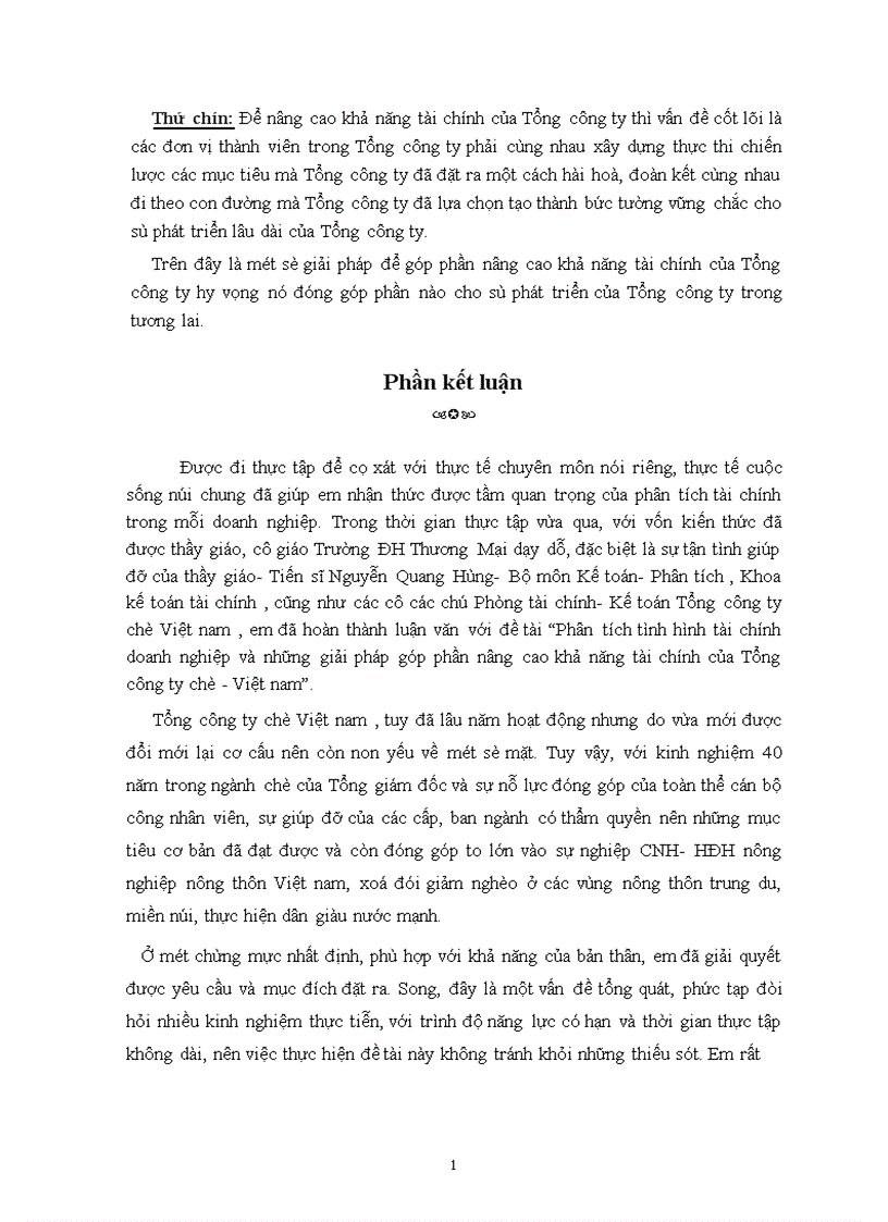 image for page Phân tích tình hình tài chính doanh nghiệp và những giải pháp góp phần nâng cao khả năng tài chính của Tổng công ty chè Việt nam 1