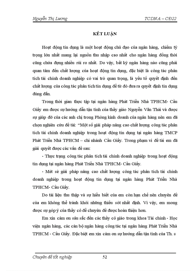 image for page Một số giải pháp nâng cao chất lượng công tác phân tích tài chính doanh nghiệp trong hoạt động tín dụng tại ngân hàng TMCP Phát Triển Nhà TPHCM chi nhánh Cầu Giấy