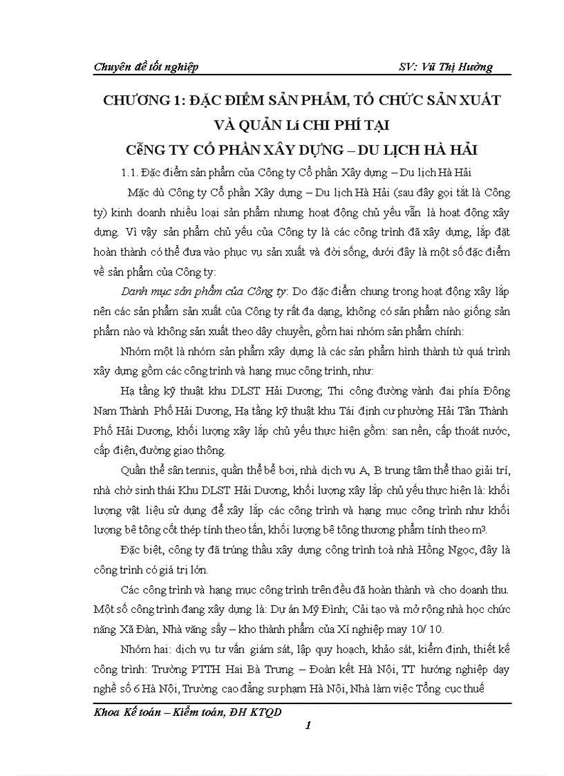 image for page Hoàn thiện công tác hạch toán chi phí sản xuất và tính giá thành sản phẩm tại Công ty Cổ phần Xây dựng Du lịch Hà Hải 1