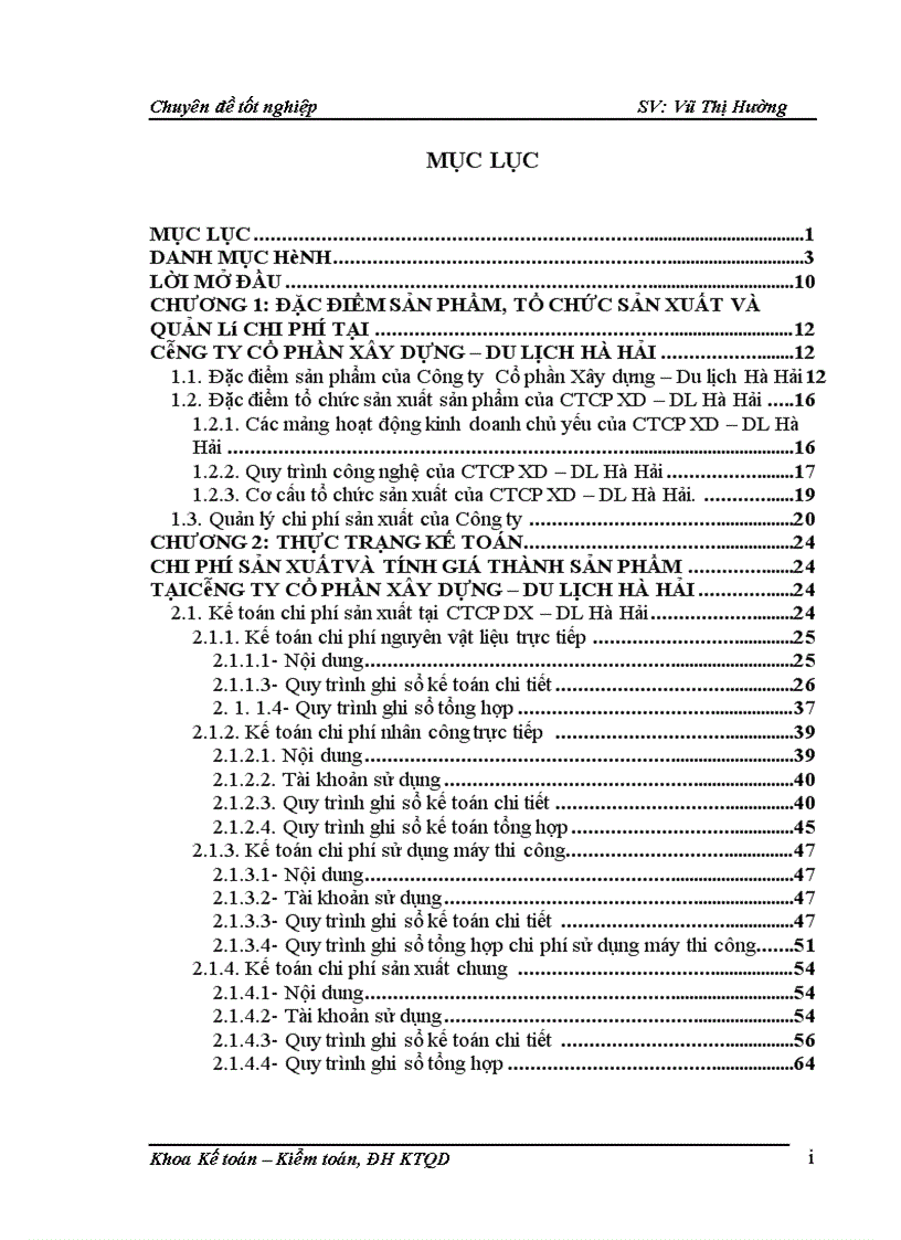 image for page Hoàn thiện công tác hạch toán chi phí sản xuất và tính giá thành sản phẩm tại Công ty Cổ phần Xây dựng Du lịch Hà Hải 1