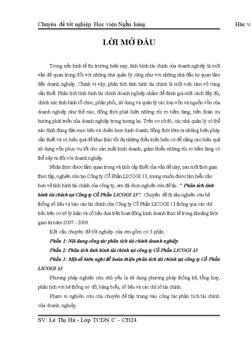 Phân tích tình hình tài chính tại Công ty Cổ Phần LICOGI 13 1