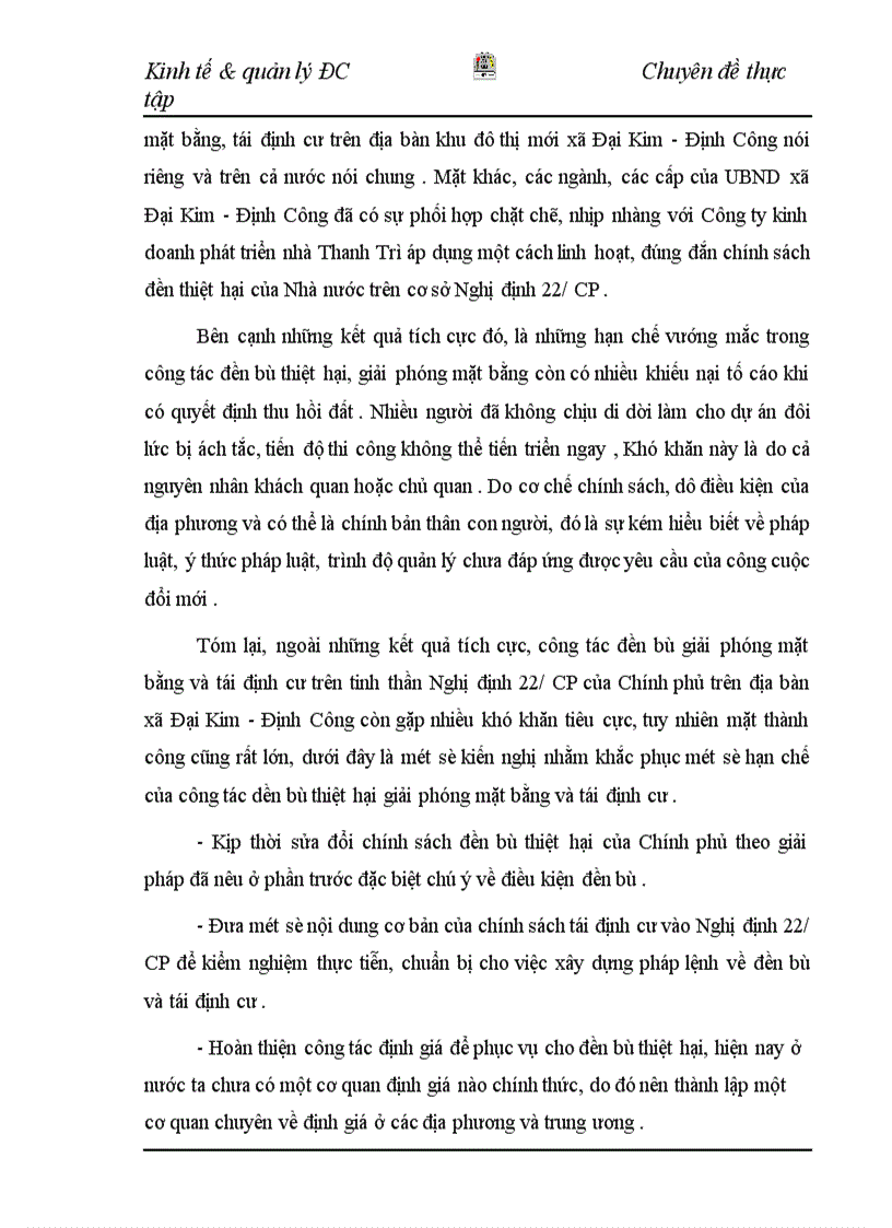 image for page Thực trạng và giải pháp định giá đất trong đền bù thiệt hại giải phóng mặt bằng vị dụ khu đô thị mới Đại Kim Định Công