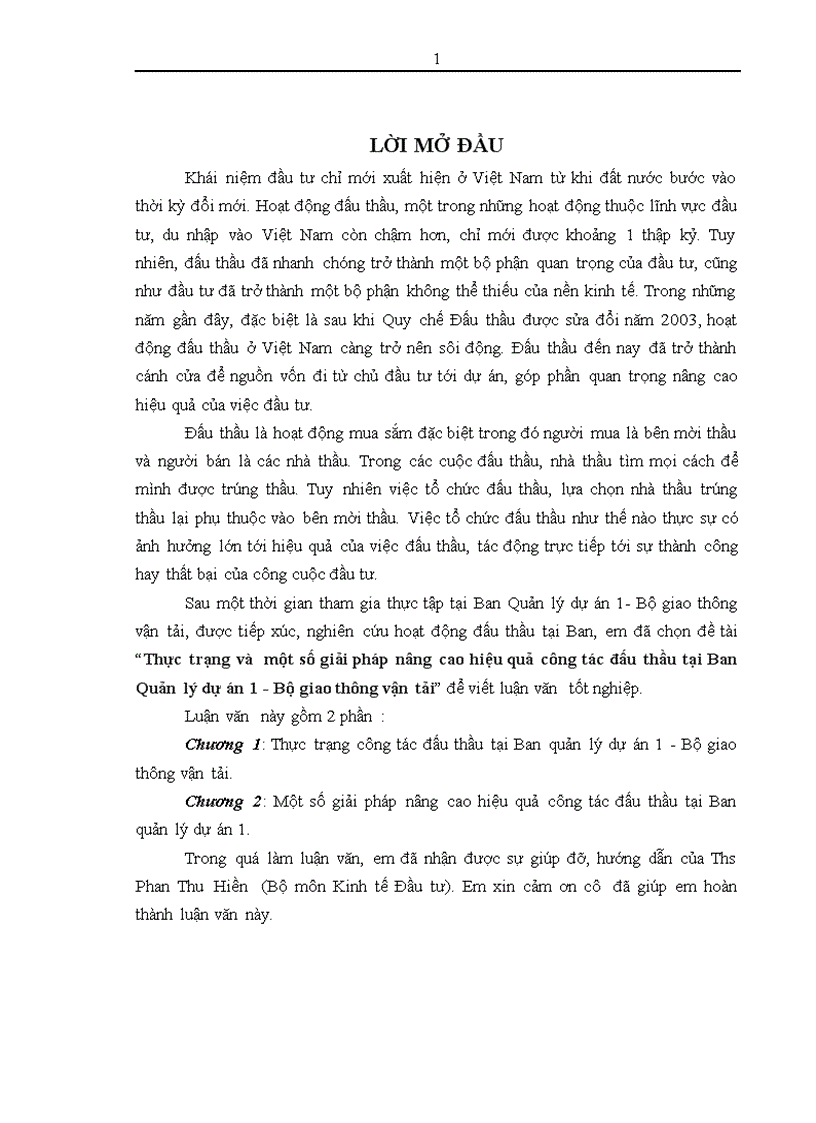 image for page Thực trạng và một số giải pháp nâng cao hiệu quả công tác đấu thầu tại Ban Quản lý dự án 1 Bộ giao thông vận tải 1