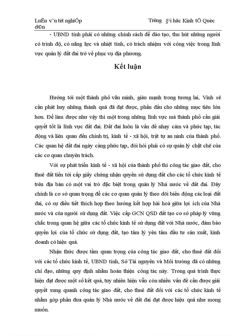 image for page Công tác giao đất cho thuê đất đối với các tổ chức kinh tế trên địa bàn thành phố Vinh tỉnh Nghệ An