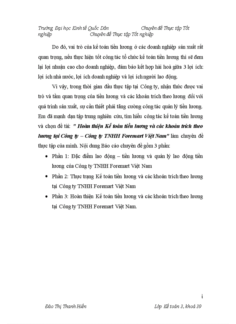 image for page Hoàn thiện kế toán tiền lương và các khoản trích theo lương tại Công ty Công ty TNHH Foremart Việt Nam