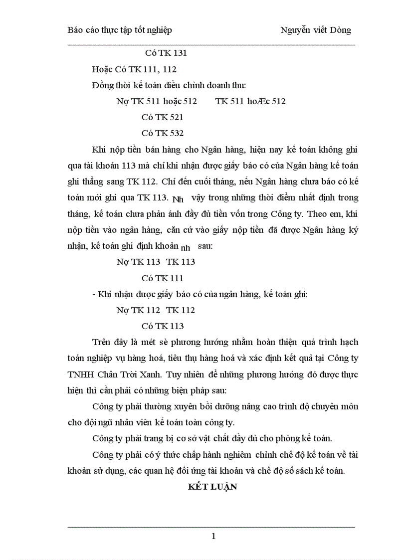 image for page Một số ý kiến đề xuất nhằm hoàn thiện công tác kế toán bán hàng và xác định kết quả tại công ty TNHH Chân Trời Xanh