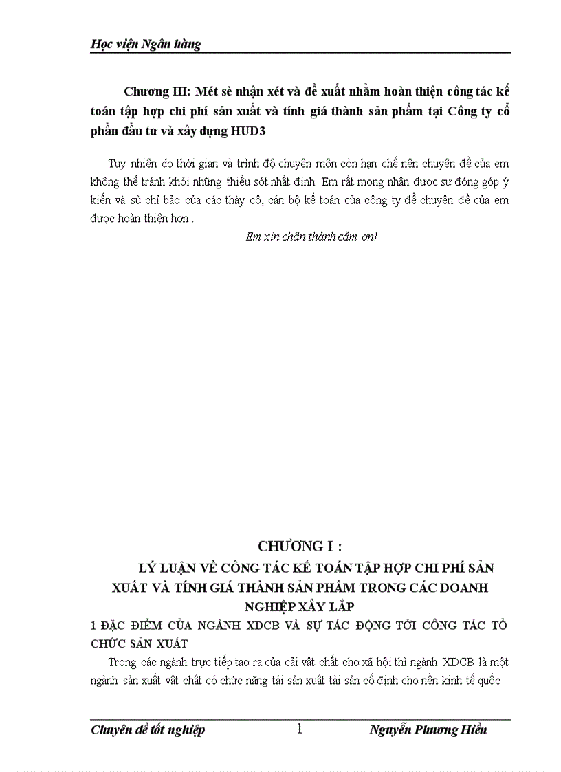 image for page Hoàn thiện về kế toán tập hợp chi phí sản xuất và tính giá thành sản phẩm xây lắp tại cÔNG ty cổ phần đầu tư và xây dựng hud3 1