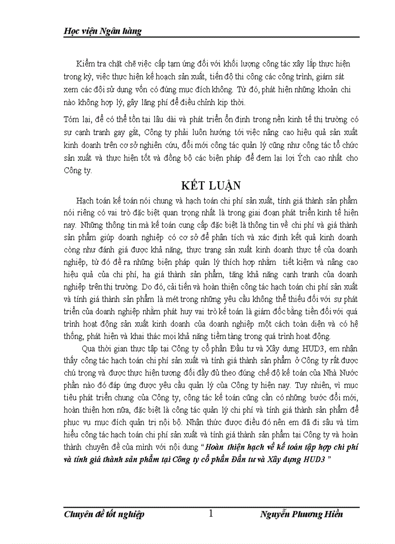 image for page Hoàn thiện về kế toán tập hợp chi phí sản xuất và tính giá thành sản phẩm xây lắp tại cÔNG ty cổ phần đầu tư và xây dựng hud3 1