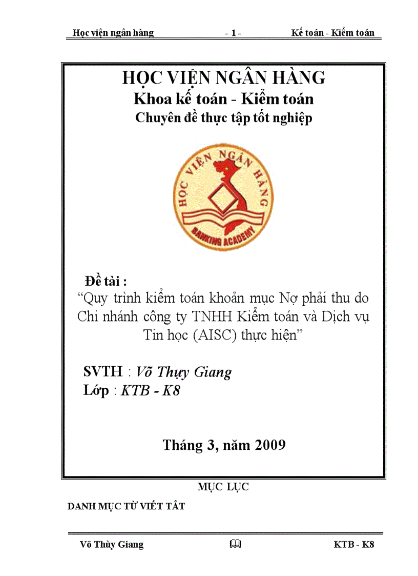 image for page Quy trình kiểm toán khoản mục Nợ phải thu do Chi nhánh công ty TNHH Kiểm toán và Dịch vụ Tin học AISC thực hiện 1