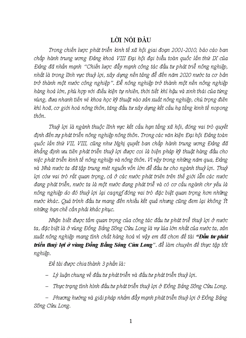 Đầu tư phát triển thuỷ lợi ở vùng Đồng Bằng Sông Cửu Long 1