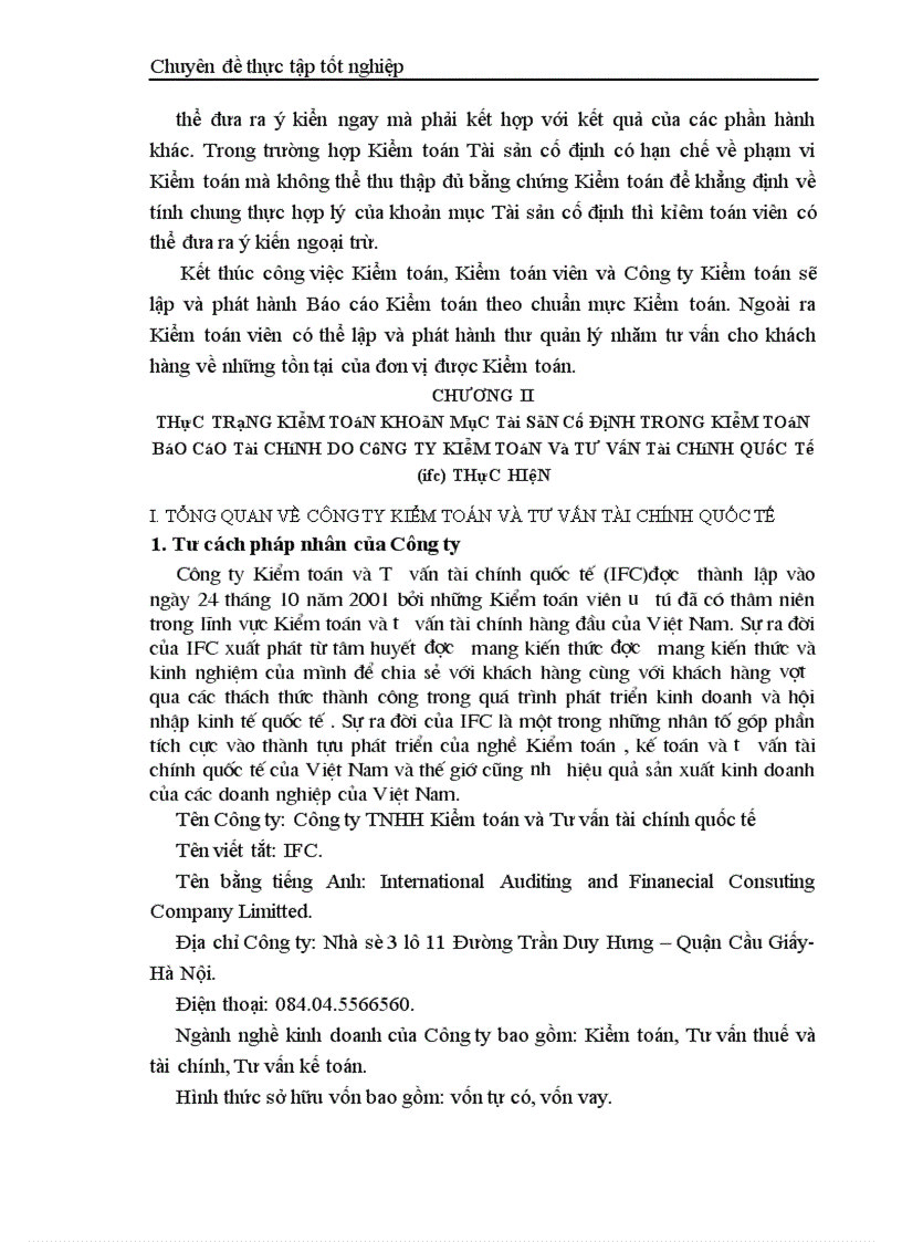 image for page Thực trạng kiểm toán khoản mục TSCĐ trong kiểm toán báo cáo tài chính do công ty TNHH Kiểm toán và Tư vấn tài chính quốc tế IFC thực hiện 1