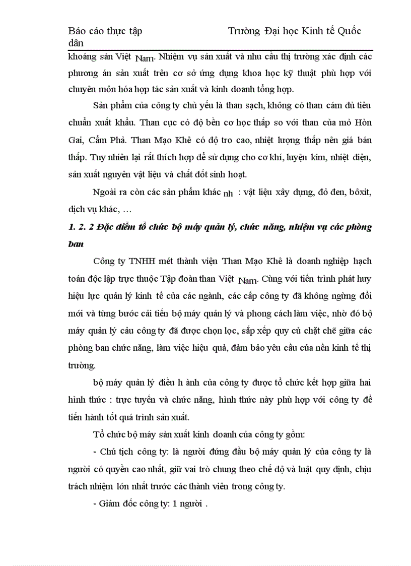 image for page Báo cáo thực tập tại Công ty TNHH một thành viên Than Mạo Khê