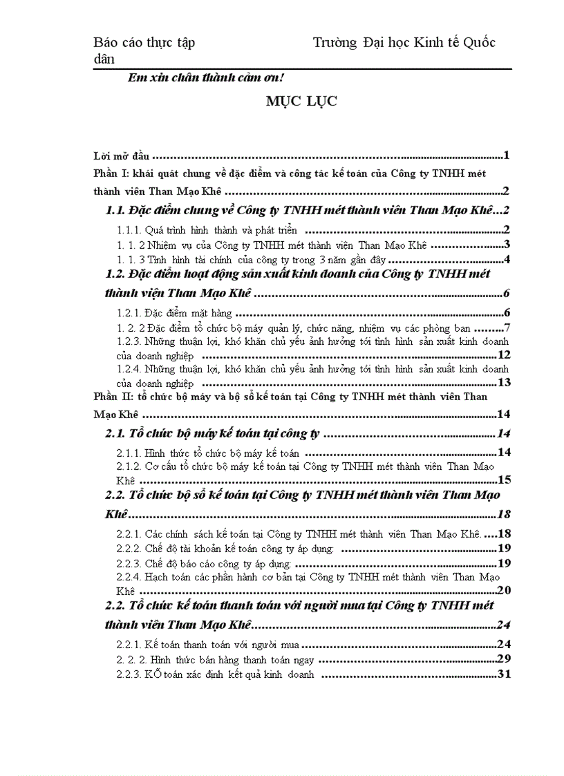 image for page Báo cáo thực tập tại Công ty TNHH một thành viên Than Mạo Khê