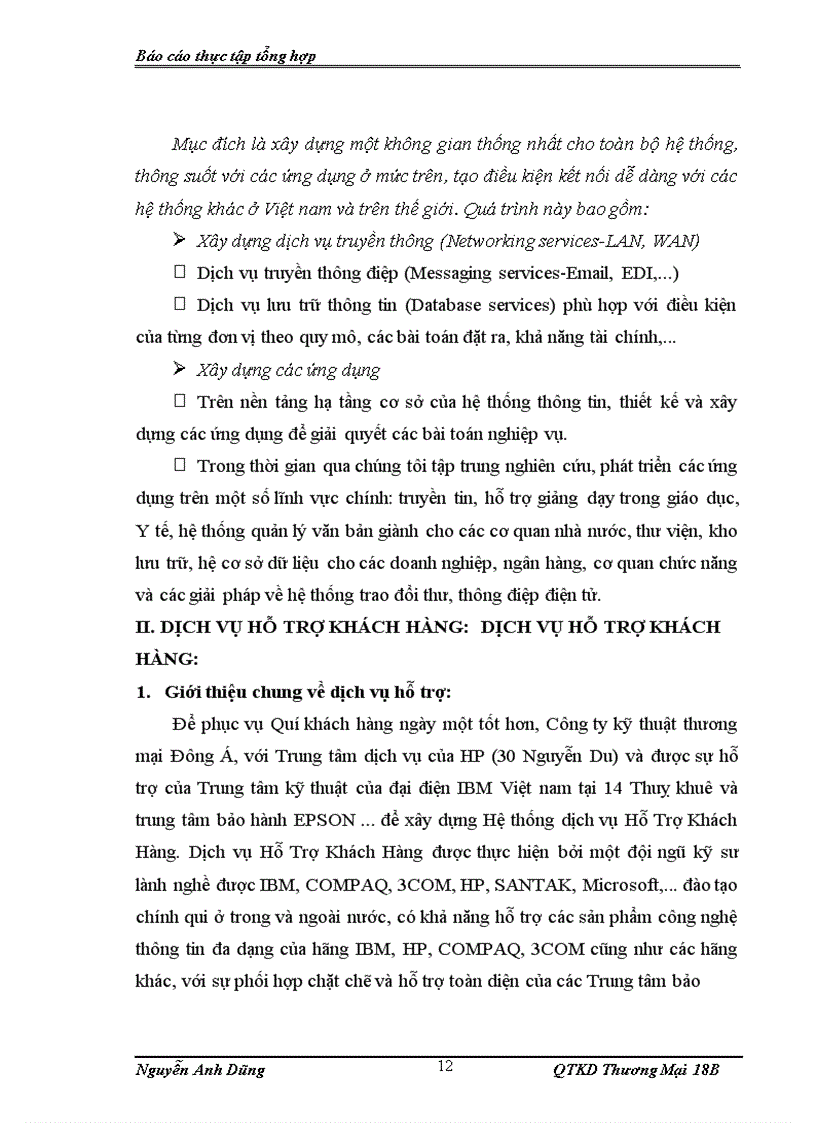 image for page Báo cáo tổng hợp tại Công ty TNHH Kỹ thuật Thương mại ĐÔNG Á