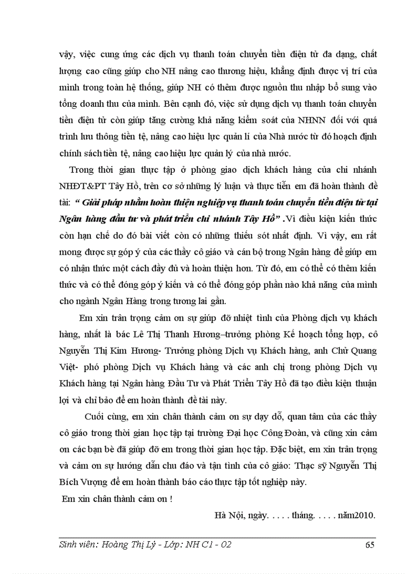 image for page Giải pháp nhằm hoàn thiện nghiệp vụ thanh toán chuyển tiền điện tử tại Ngân hàng đầu tư và phát triển chi nhánh Tây Hồ