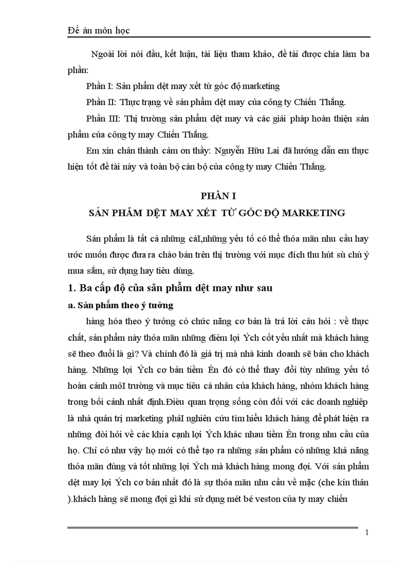 image for page Sản phẩm dệt may xét từ góc độ marketing và các giải pháp về sản phẩm trong hoạt động marketing của công ty may chiến thắng 1