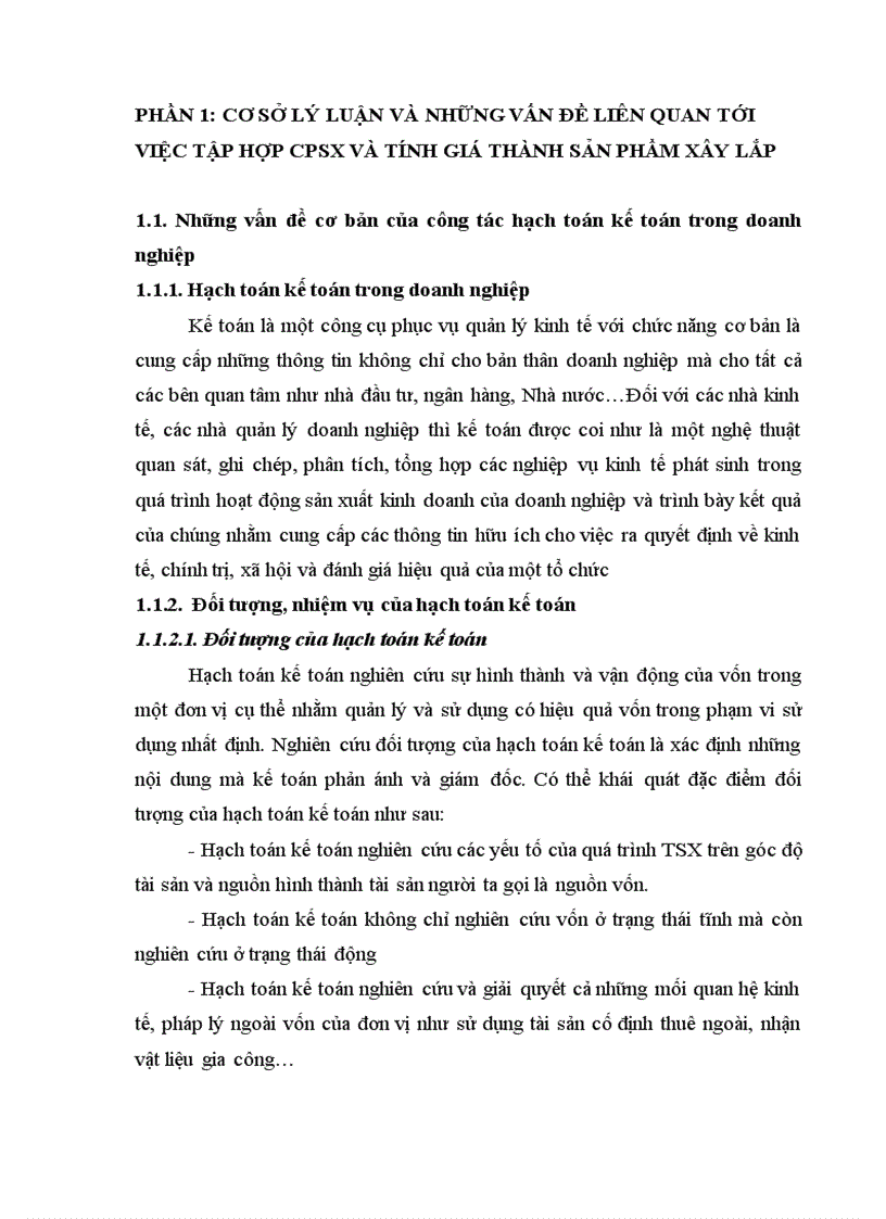 Nghiên cứu công tác hạch toán kế toán chi phí sản xuất và tính giá thành sản phẩm xây lắp tại công ty cổ phần XLCN NĐ 1