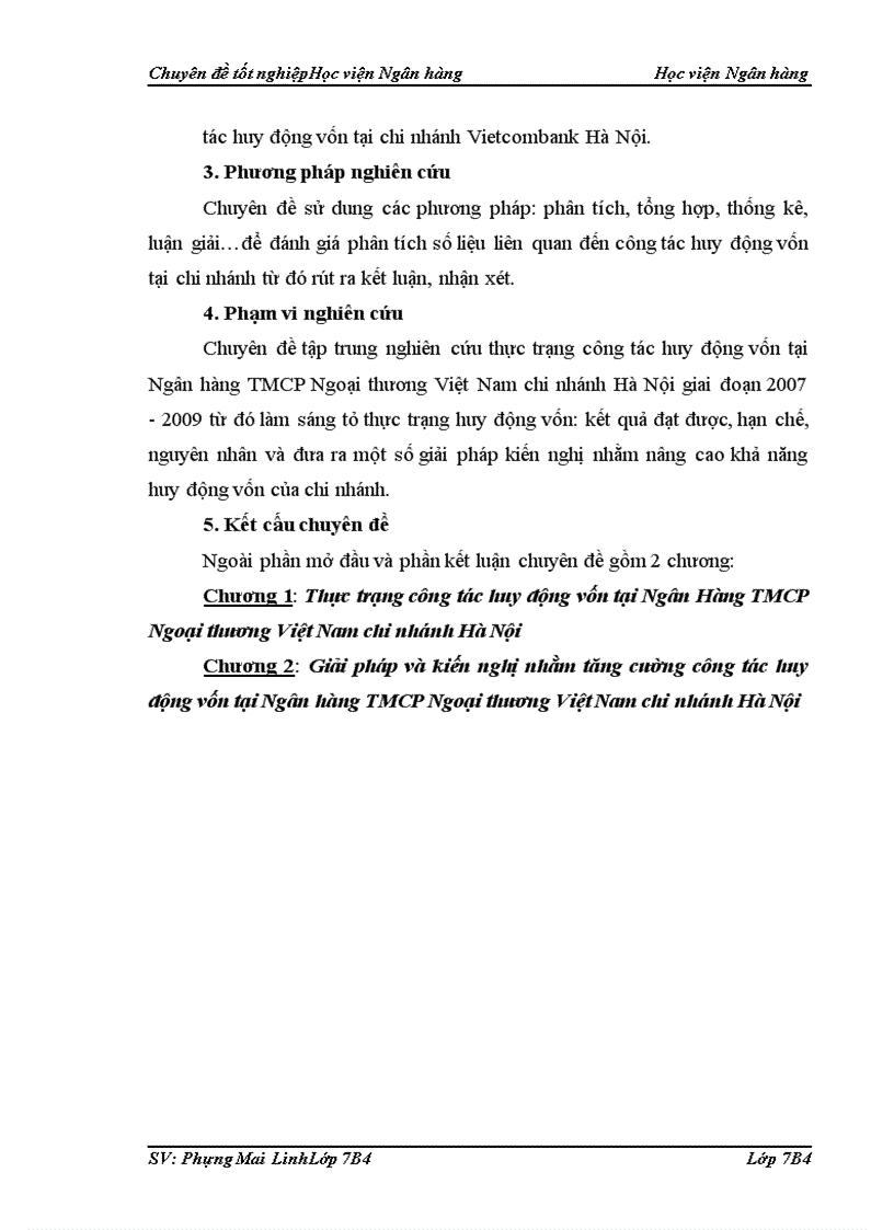 Thực trạng và giải pháp tăng cường công tác huy động vốn tại Ngân hàng thương mại cổ phần Ngoại thươngViệt Nam chi nhánh Hà Nội 1