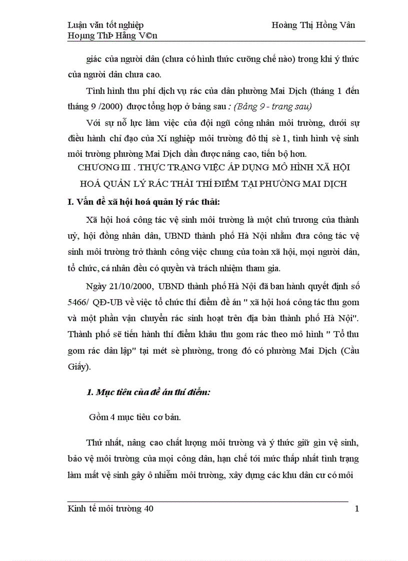 image for page Mô hình thu gom rác dân lập thí điểm Phường Mai Dịch Vấn đề xã hội hoá trong quản lý rác thải trên địa bàn thành phố Hà Nội 1