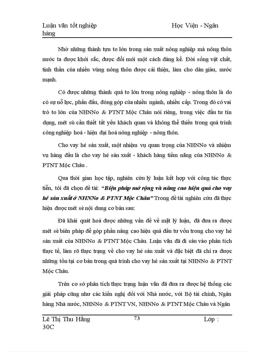 image for page Biện pháp mở rộng và nâng cao hiệu quả cho vay hộ sản xuất ở NHNo PTNT Huyện Mộc Châu 1