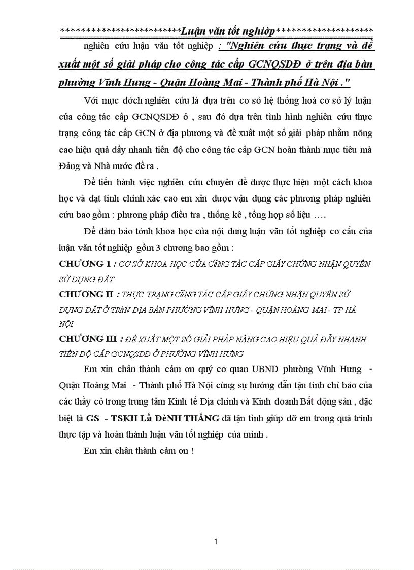image for page Nghiên cứu thực trạng và đề xuất một số giải pháp cho công tác cấp GCNQSDĐ ở trên địa bàn phường Vĩnh Hưng Quận Hoàng Mai Thành phố Hà Nội