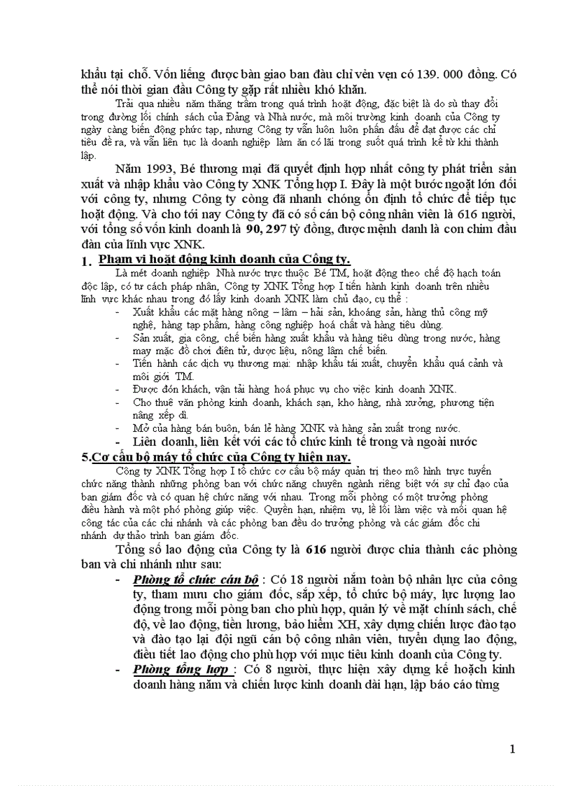 Những giải pháp nhằm nâng cao chất lương hoạt động quản trị nhân sự tại Công ty XNK Tổng hợp I 1