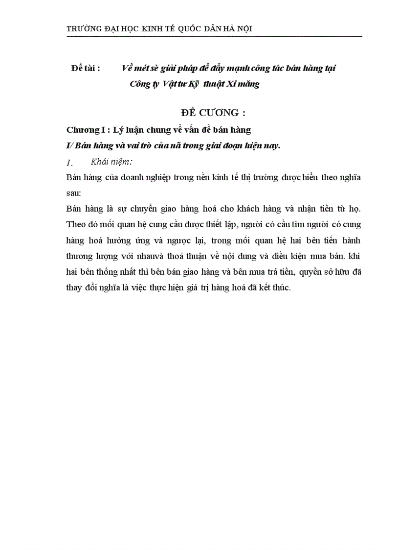 image for page Về một số giải pháp để đẩy mạnh công tác bán hàng tại Công ty Vật tư Kỹ thuật Xi măng Đề cương