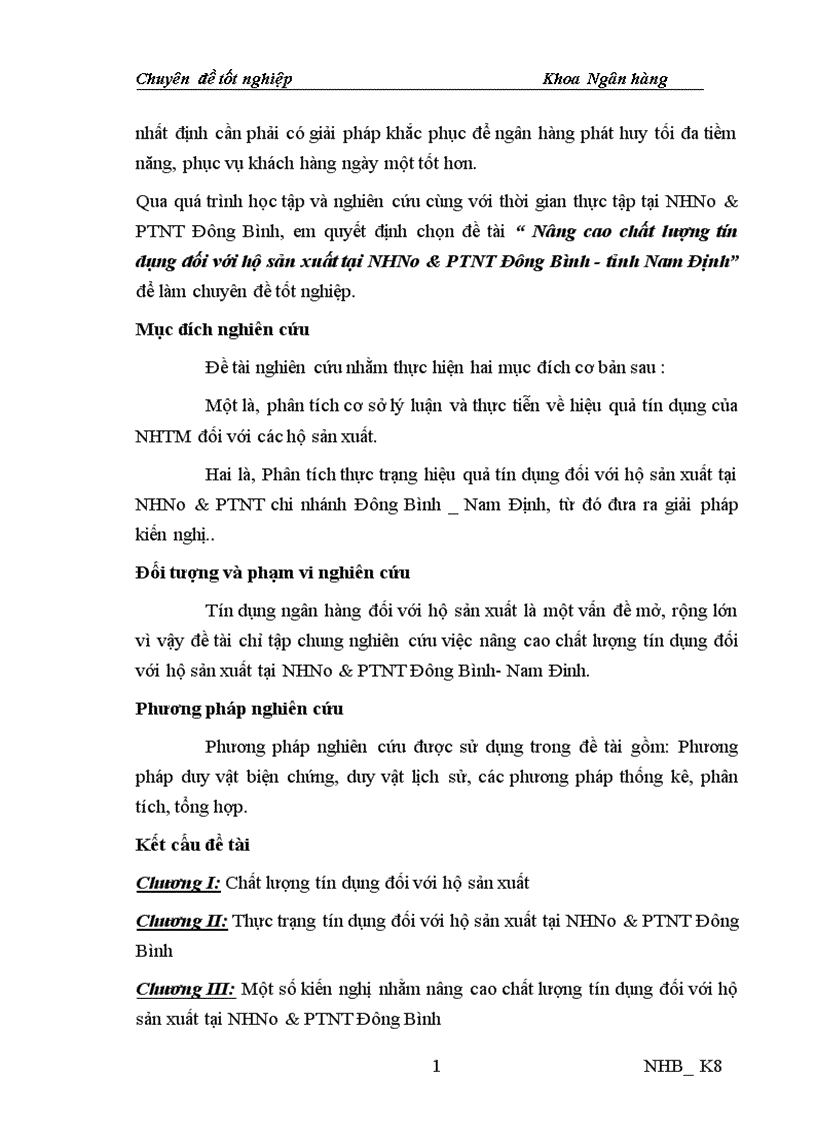 image for page Nâng cao chất lượng tín dụng đối với hộ sản xuất tại NHNo PTNT Đông Bình tỉnh Nam Định 1