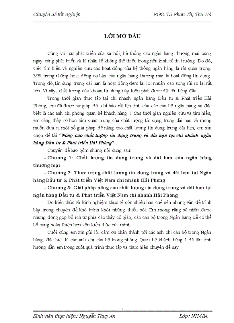 image for page Nâng cao chất lượng tín dụng trung và dài hạn tại chi nhánh ngân hàng Đầu tư Phát triển Hải Phòng 1