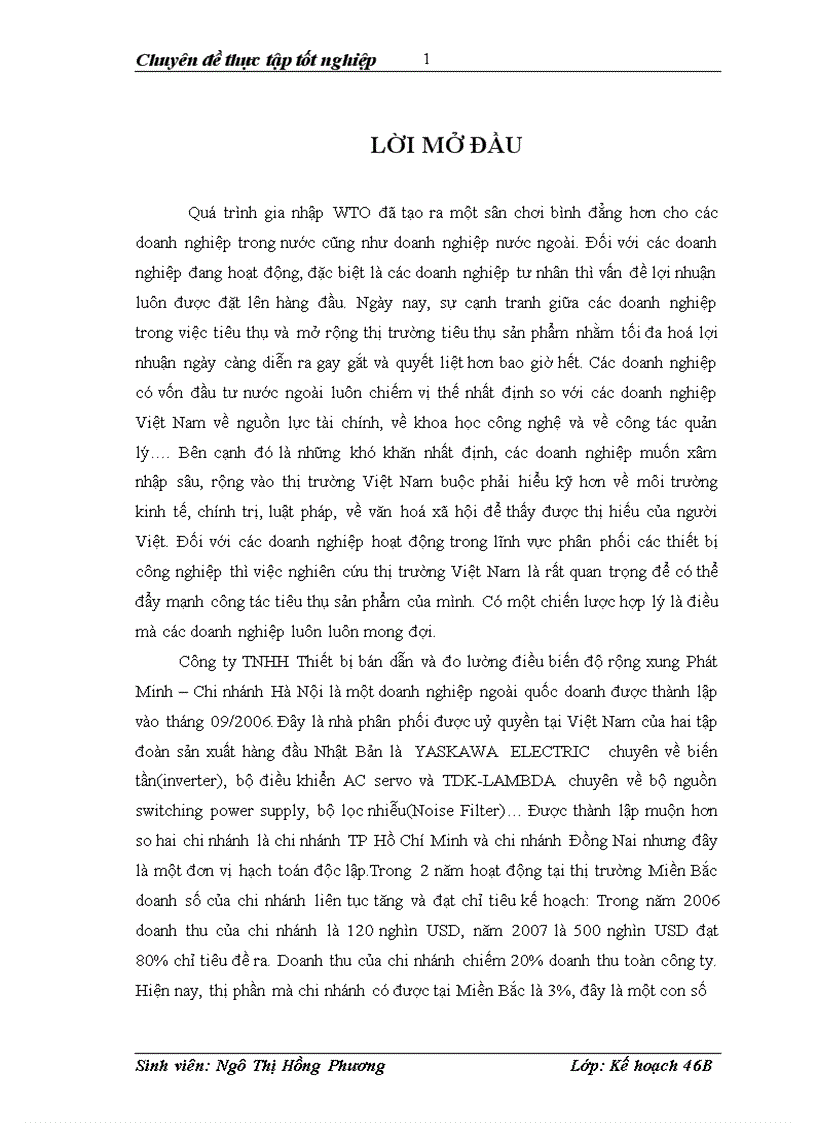 Phát triển thị trường tiêu thụ sản phẩm ở Công ty TNHH Thiết bị bán dẫn và đo lường điều biến độ rộng xung Phát Minh chi nhánh Hà Nội 1