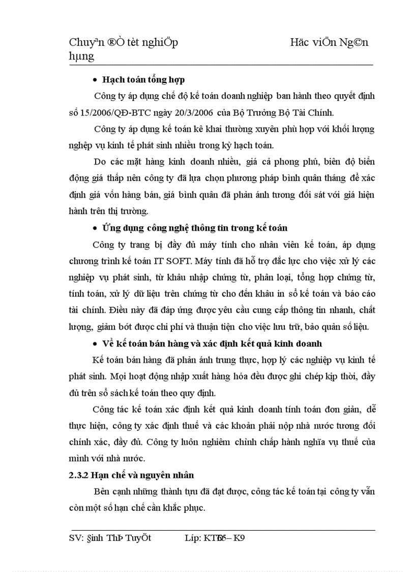 image for page Hoa n thiê n kê toa n ba n ha ng va xa c đi nh kê t qua kinh doanh ta i Công ty cô phâ n cơ khi va xây dư ng Tân Quang