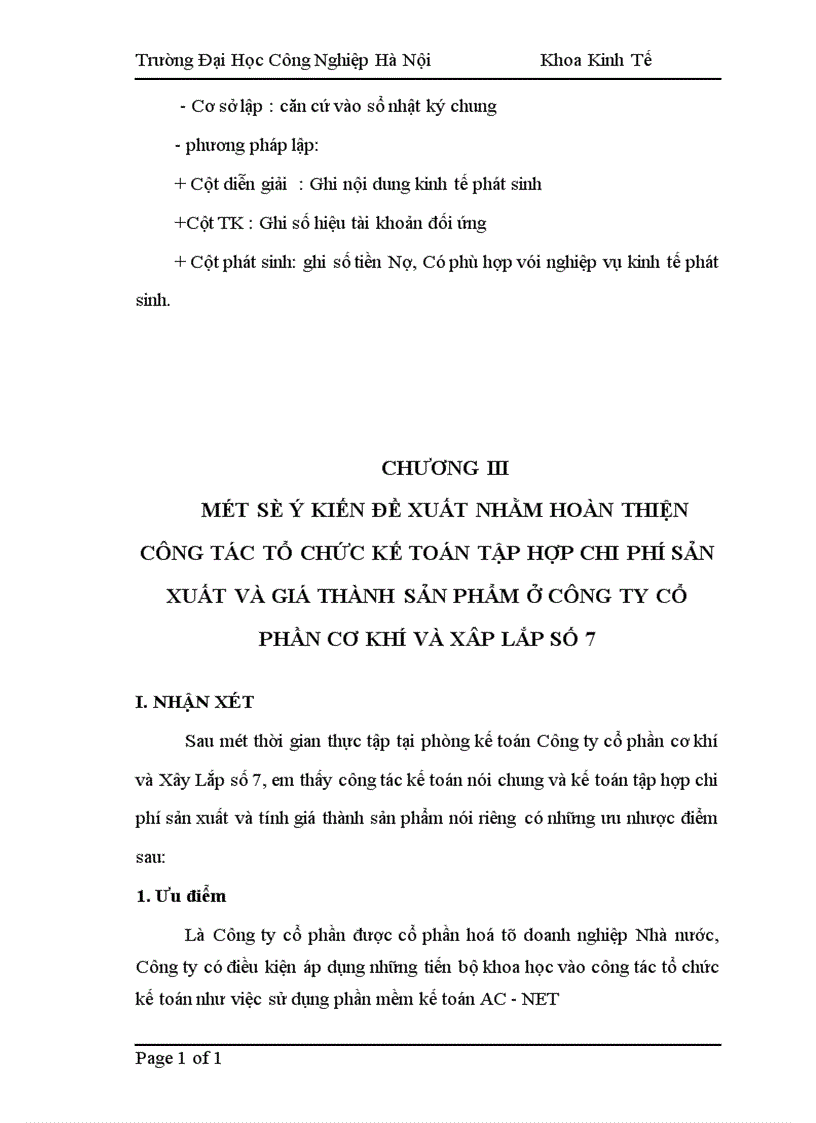 image for page Công tác kế toán tập hợp chi phí sản xuất và tính giá thành sản phẩm tại Công ty Cổ phần Cơ khí và Xây lắp số 7